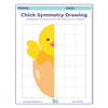 Chick symmetry drawing worksheet with grid lines on a white background