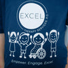 Blue kid's t-shirt with  EXCEL Therapy Services logo